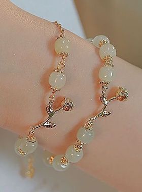 新款网红荆棘与玫瑰和田玉手链气质轻奢清新感手饰送闺蜜女友