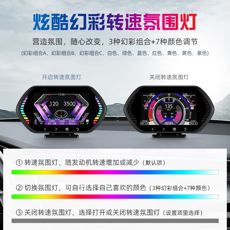 hud抬头显示器obd 汽车载多功能液晶仪表gps车速油耗坡度仪神器 - 图2