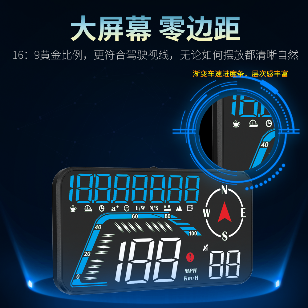 唯颖智能 HUD抬头显示器汽车通用GPS海拔车速时间指南针平视仪表-图1