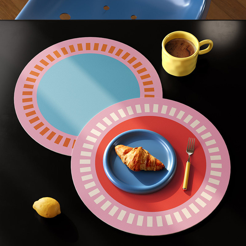 中古风高级感圆形餐垫防水防油碗碟水杯隔热皮革垫桌面防烫保护垫,淘宝优惠券,粉丝福利购,淘宝优惠卷