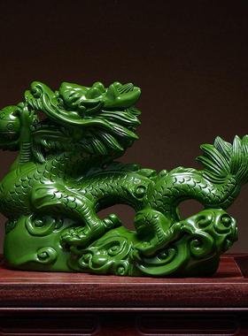 绿色实木龙摆件木质飞龙木雕龙工艺补角青龙摆件客厅风水装饰礼品