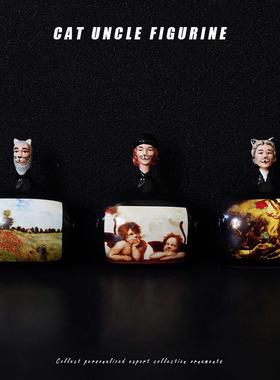 欧洲创意艺术家世界名画，陶瓷小号猫，家居收藏饰品