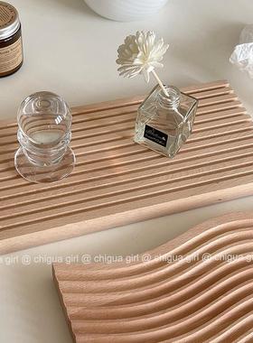 ins风北欧几何实木托盘日式风侘寂风收纳置物盘装饰拍照道具摆件