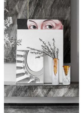 琥珀色琉璃花瓶轻奢水晶花器样板间玄关柜酒柜装饰品摆件干花花插