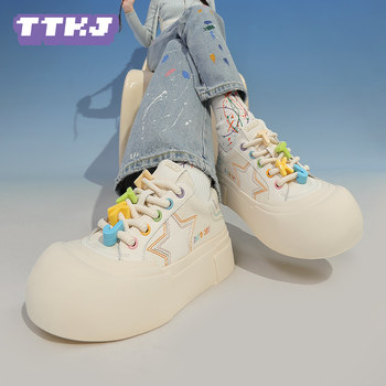 TTKJ Galaxy Series Fat Star Shoes ເກີບຜູ້ຍິງ 2024 Summer ເກີບສີຂາວໃຫມ່ເກີບບາດເຈັບແລະບາງໆເກີບຕີນໃຫຍ່
