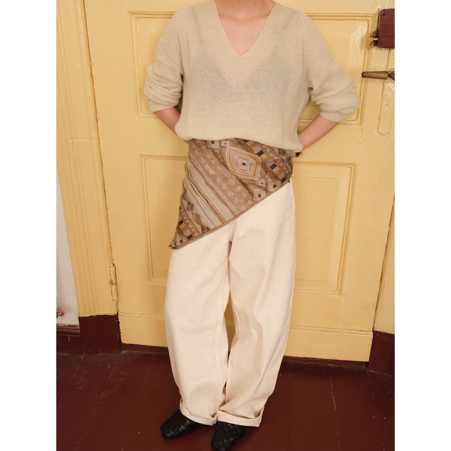 SecondMoon四季时髦百搭定制三色印花丝巾重磅复古方巾头巾腰带