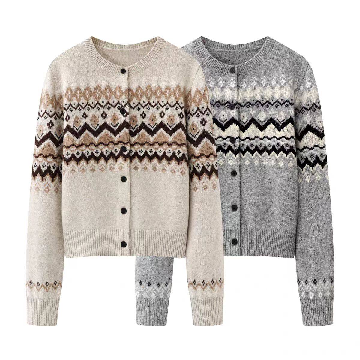 DN高端定制2025冬季新品圆领纽扣毛衣外套复古提花针织开衫女,淘宝优惠券,粉丝福利购,淘宝优惠卷