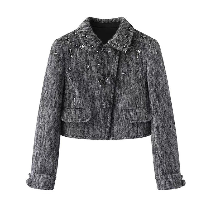 DN高端定制2025冬季新款时尚小香风手工钉珠翻领短款毛呢短外套女,淘宝优惠券,粉丝福利购,淘宝优惠卷