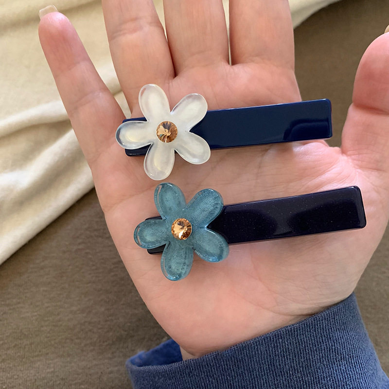 韩国复古白蓝色透明花朵鸭嘴夹水晶闪钻小花边夹甜美发夹刘海夹,淘宝优惠券,粉丝福利购,淘宝优惠卷