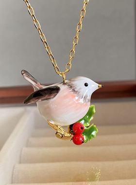 法国珐琅新款知更鸟项链珐琅釉彩立体小鸟项链