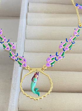 法国珐琅n2春夏小美人鱼热带鱼群小丑鱼项链