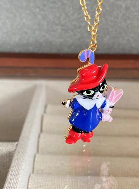 法国珐琅n2穿靴子的猫系列猫咪兔子魔法师项链