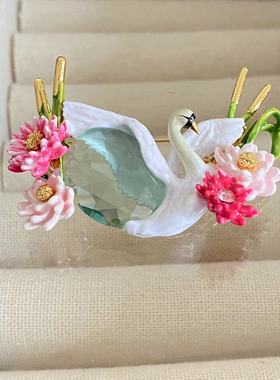 天鹅系列白天鹅心相印粉色睡莲金色项链春夏日常百搭