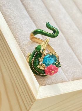 法国珐琅ln爱护动物系列鳄鱼开口戒指