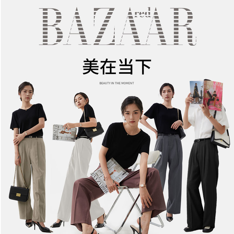 BAZAAR RED夏季直筒休闲裤短裤女夏季百搭三分裤小脚裤阔腿裤纯色