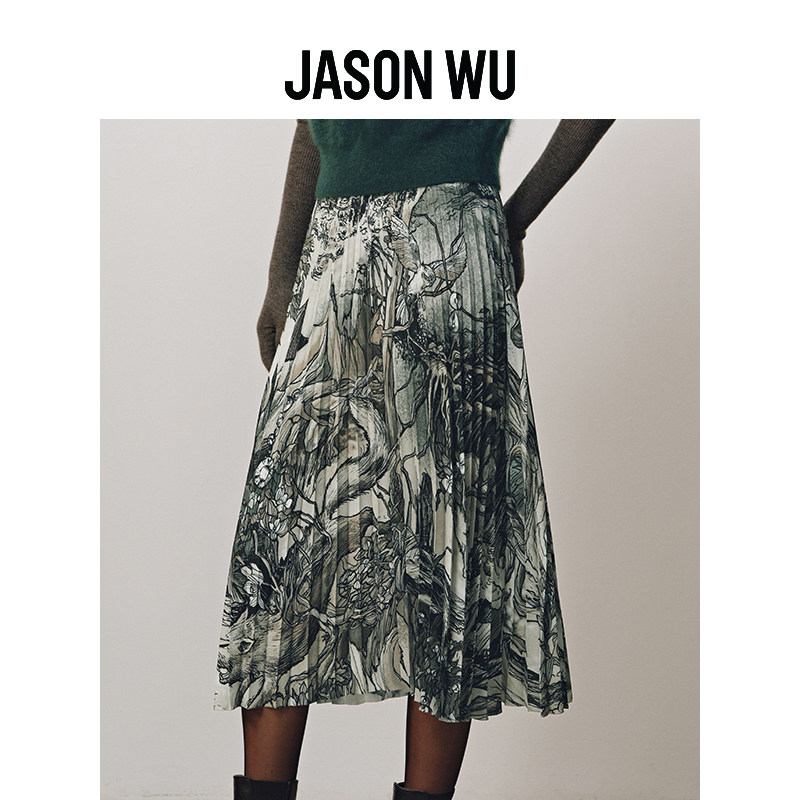 JASON WU 秋冬新款森林童话印花通勤百搭简约裙子半身裙百褶裙,淘宝优惠券,粉丝福利购,淘宝优惠卷