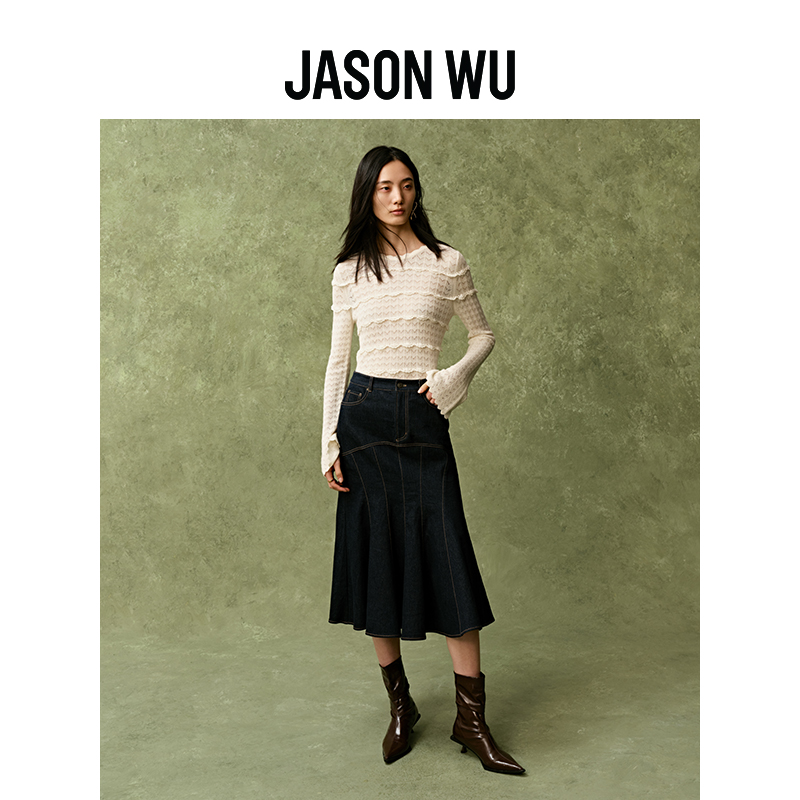 【春夏新品】JASON WU 24年新款贝壳边羊毛甜美上衣套头针织衫女-图0