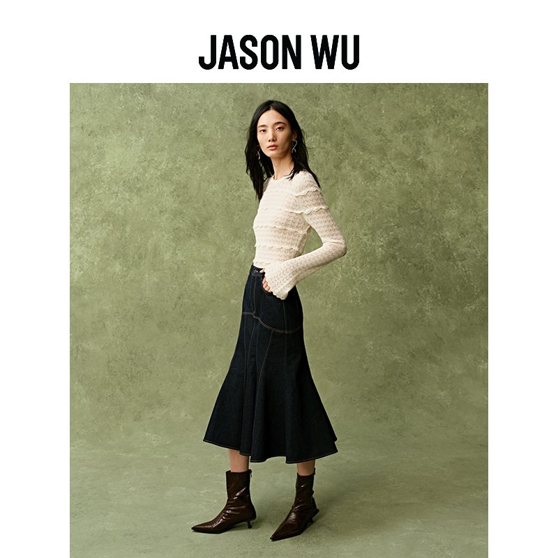 【春夏新品】JASON WU 24年新款贝壳边羊毛甜美上衣套头针织衫女-图1