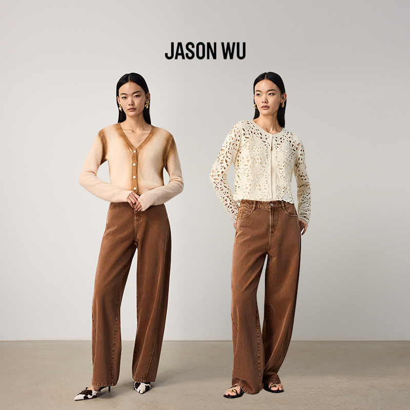 JASON WU2025秋季新款纯色直筒宽松显瘦休闲通勤香蕉牛仔裤裤子女 - 图1