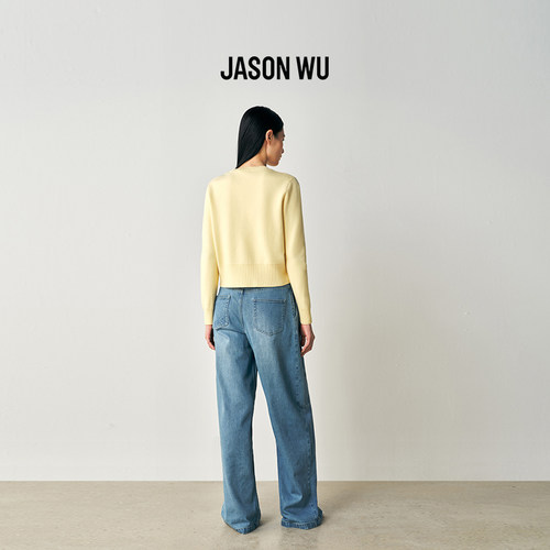 JASON WU2026年春季新款刺绣圆领开衫女士长袖绣花修身毛针织衫 - 图1