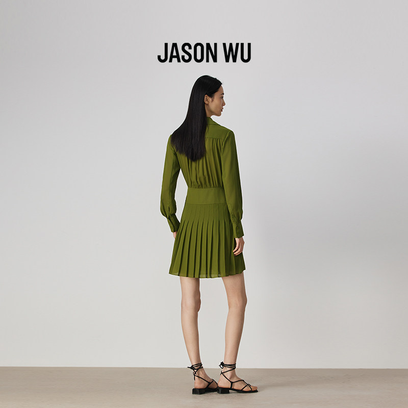 【刘亦菲同款】JASON WU25秋季新款气质百褶衬衫系带连衣裙雪纺裙,淘宝优惠券,粉丝福利购,淘宝优惠卷
