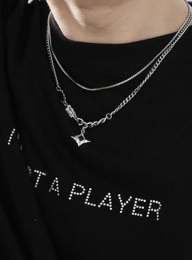 钛钢中性镶钻星芒项链