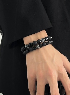 中性黑曜石中国风黑曜火山石手链