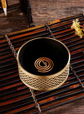 黄铜家居室内盘香炉大p号带盖供奉佛具用品熏香炉禅意茶道网格香