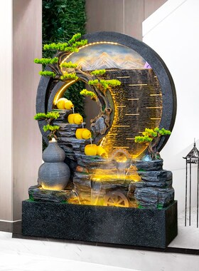 新中式流水喷泉水幕墙屏风循环水室内酒店前台造景U观装饰落地摆