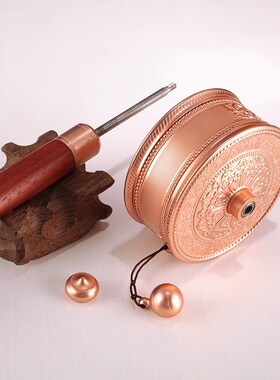 藏式纯铜红铜实木手摇转轮手持转动浮雕铜材手摇转筒家居随身摆件