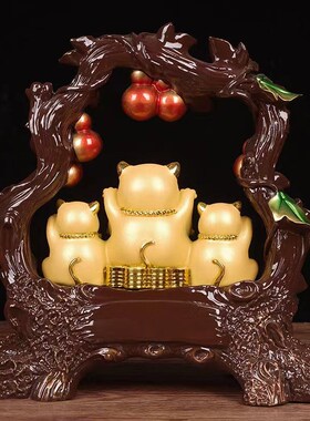 招财进宝猫聚宝盆摆件客厅酒柜公司收银台店铺装饰V品开业乔迁礼