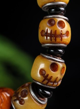 藏式牛骨尸陀林手串佛珠文玩手工雕刻个性款饰品单圈男士手链霸气