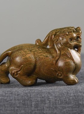 绿檀木雕刻貔貅手把件实木随身招财瑞兽居家装饰桌面摆件文玩工艺