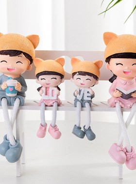 一家四口卡通家居摆件创意房间客厅儿童房装饰吊脚娃娃礼品小摆件