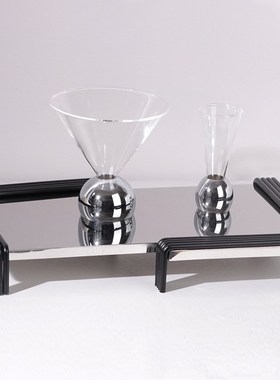 现代摆件简约欧式轻奢几何长方形镜面收纳托盘样板房售Z楼处装饰