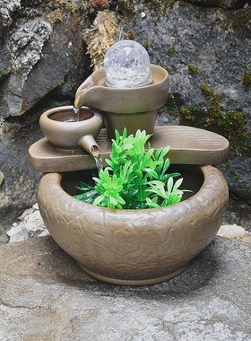 中式陶瓷工艺品摆设喷泉流水客厅玄关茶几桌面柜台风水球装饰摆件