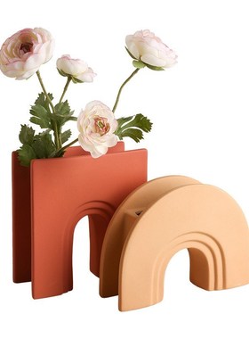 北欧简约花瓶摆件几何花瓶莫兰迪陶瓷创意玄关桌家居软装饰品摆件