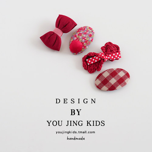 红色丝绒蝴蝶结发夹儿童新年大红女孩发卡刘海夹女童BB夹宝宝头饰 - 图1