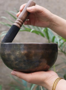 家居摆件尼泊尔手工仿旧佛音钵瑜伽静心钵佛音碗铜磬音疗颂钵