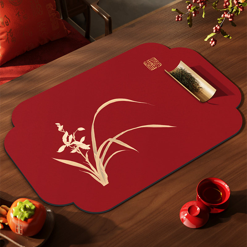 红色中式茶垫吸水茶席茶台专用吸水垫茶桌垫高级感喜庆沥水垫桌布,淘宝优惠券,粉丝福利购,淘宝优惠卷