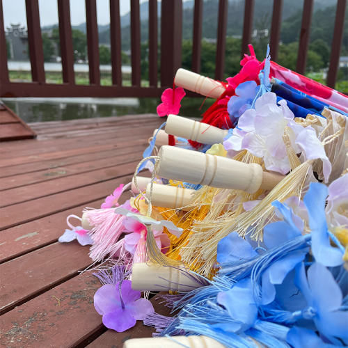 古风花瓣流苏伞绸布伞拍照汉服伞道具舞蹈伞古典油纸伞走秀演出伞