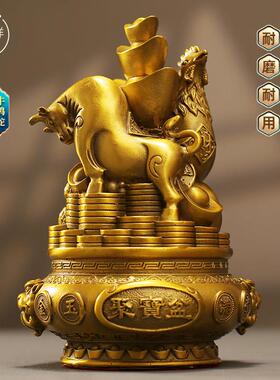 黄铜三合局生肖鼠牛虎兔龙蛇马羊猴鸡狗猪客厅办公室入户玄关摆件