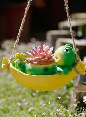 荡秋千小猫咪摆件庭院装饰花园彷真动物可爱阳台布置挂件日式创意