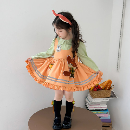 女童疯狂动物城朱迪连衣裙演出服春秋女童兔子警官cos服装尼克裙 - 图2