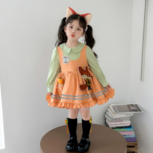 女童疯狂动物城朱迪连衣裙演出服春秋女童兔子警官cos服装尼克裙 - 图3