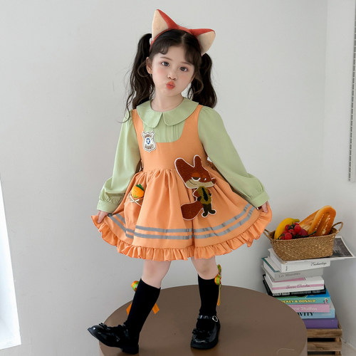 女童疯狂动物城朱迪连衣裙演出服春秋女童兔子警官cos服装尼克裙 - 图1