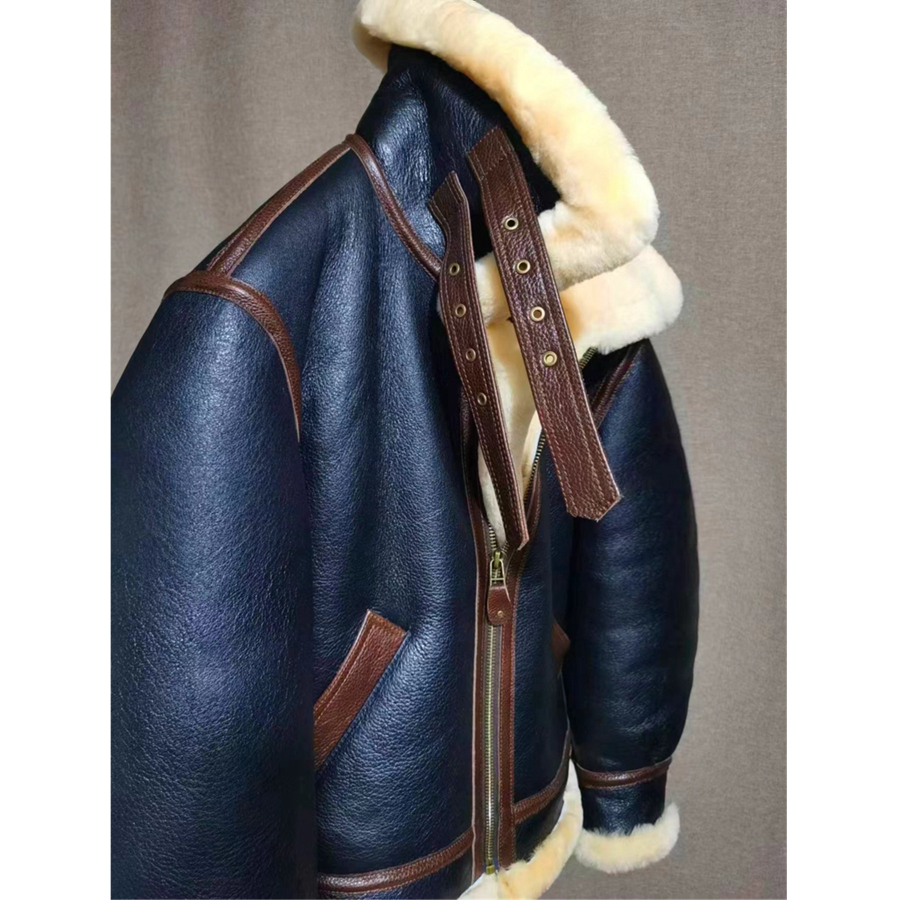 西班牙美利奴皮毛一体B3飞行员夹克美式复古外套秋冬加厚男女同款,淘宝优惠券,粉丝福利购,淘宝优惠卷