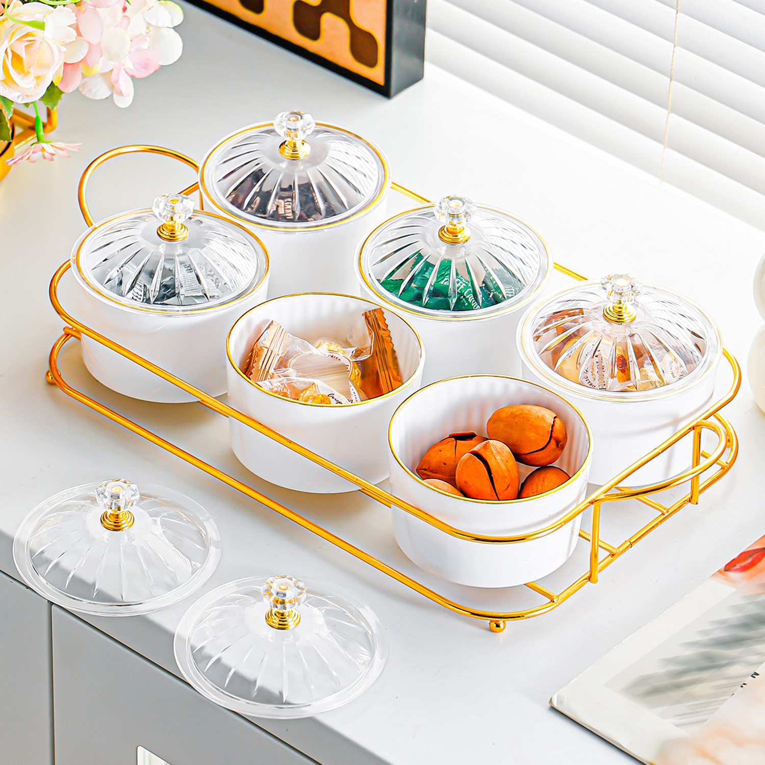 轻奢水果盘塑料分格盘家用客厅创意茶几零食摆放KTV分格盘糖果盒,淘宝优惠券,粉丝福利购,淘宝优惠卷