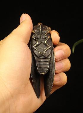 纯铜知了摆件黄铜实心蝉镇纸一鸣惊人知了家居客厅书房装饰工艺品