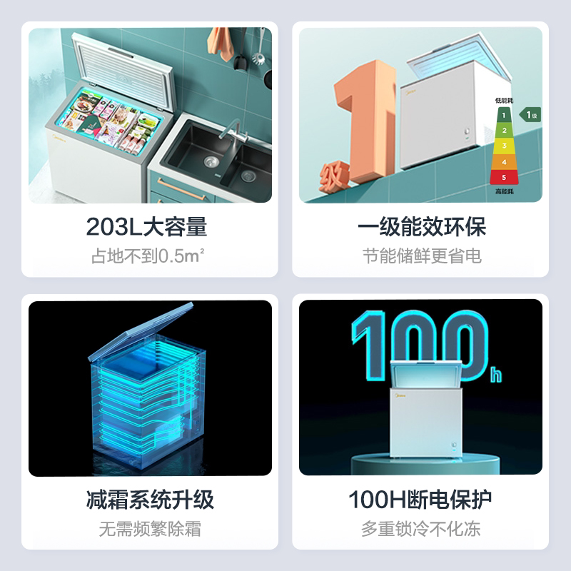 美的203l家用小型商用节能小冰柜 美的美沃冷柜